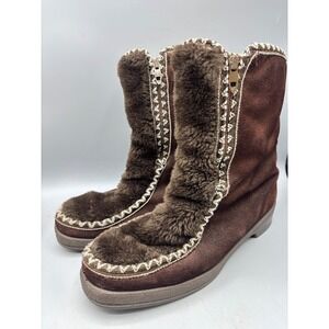 Vtg Snowland Boots Womens 7 Brown Suede Raux Fur Lined Winter  Moccasin Style